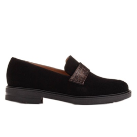 Marco Shoes Černé mokasíny s velurem s ozdobami černý