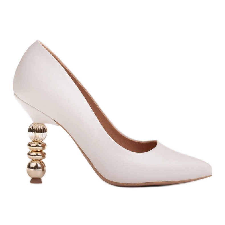 Marco Shoes Kožené bílé podpatky s kamínky bílý