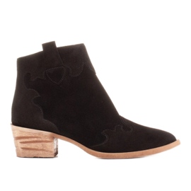 Marco Shoes Elegantní kožené kotníkové boty na nízkém podpatku černý