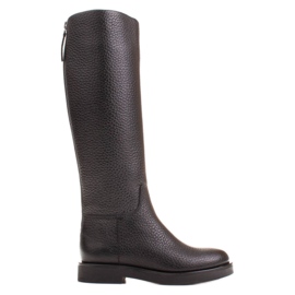 Marco Shoes Vysoké ploché kozačky z přírodní ražené kůže černý