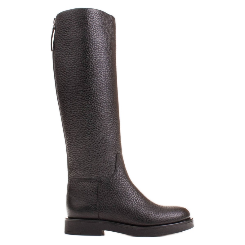 Marco Shoes Vysoké ploché kozačky z přírodní ražené kůže černá