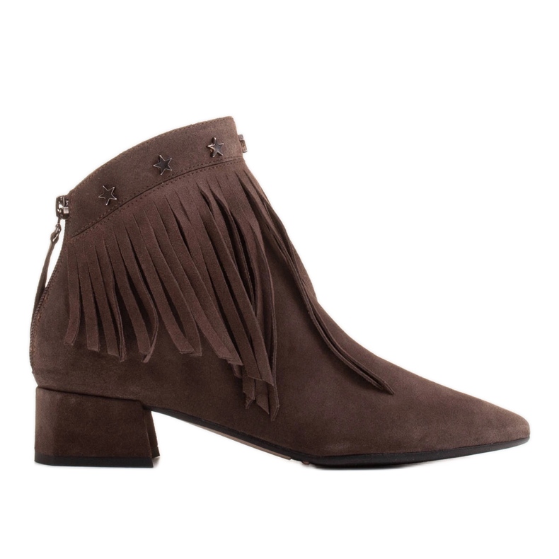 Marco Shoes Originální semišové kozačky s ozdobnými třásněmi hnědý