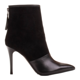 Marco Shoes Dámské kozačky na vysokém podpatku v kombinaci kůže a semiše černý