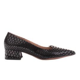Marco Shoes Dámské lodičky se zajímavou kůží na nízkém podpatku černý