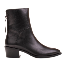 Marco Shoes Černé kožené kotníkové boty s nastavitelným horním obvodem černý