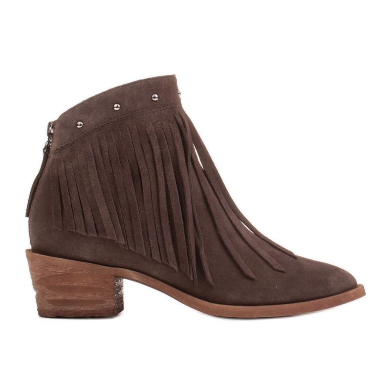 Marco Shoes Hnědé kovbojské boty z přírodního semiše s třásněmi hnědý