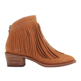 Marco Shoes Světle hnědé kovbojské boty z přírodního semiše s třásněmi pomerančový