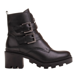 Marco Shoes Černé kožené kotníkové boty na silné a lehké podrážce černý