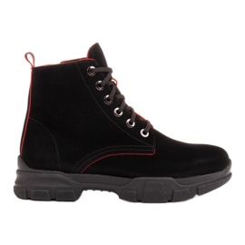 Marco Shoes Dámské černé kožené boty s červenými okraji černý