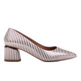Marco Shoes Lodičky s bílými a stříbrnými pruhy se zlatými podpatky stříbro