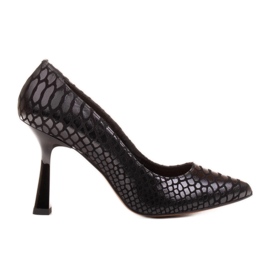 Marco Shoes Elegantní lodičky se semišem potaženým hadím vzorem černý