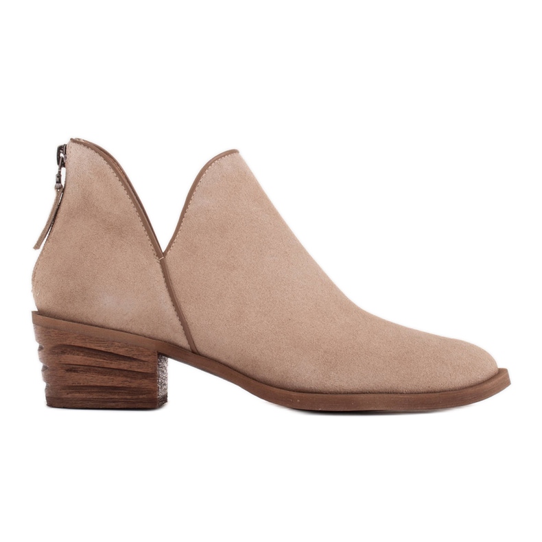 Marco Shoes Béžové kozačky z přírodního semiše s výstřihem do V. béžový