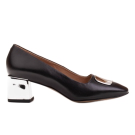 Marco Shoes Lodičky s kovovým podpatkem a plochým chromovým zdobením černý