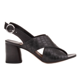 Marco Shoes Dámské kožené sandály z kůže s broušenými pruhy černý