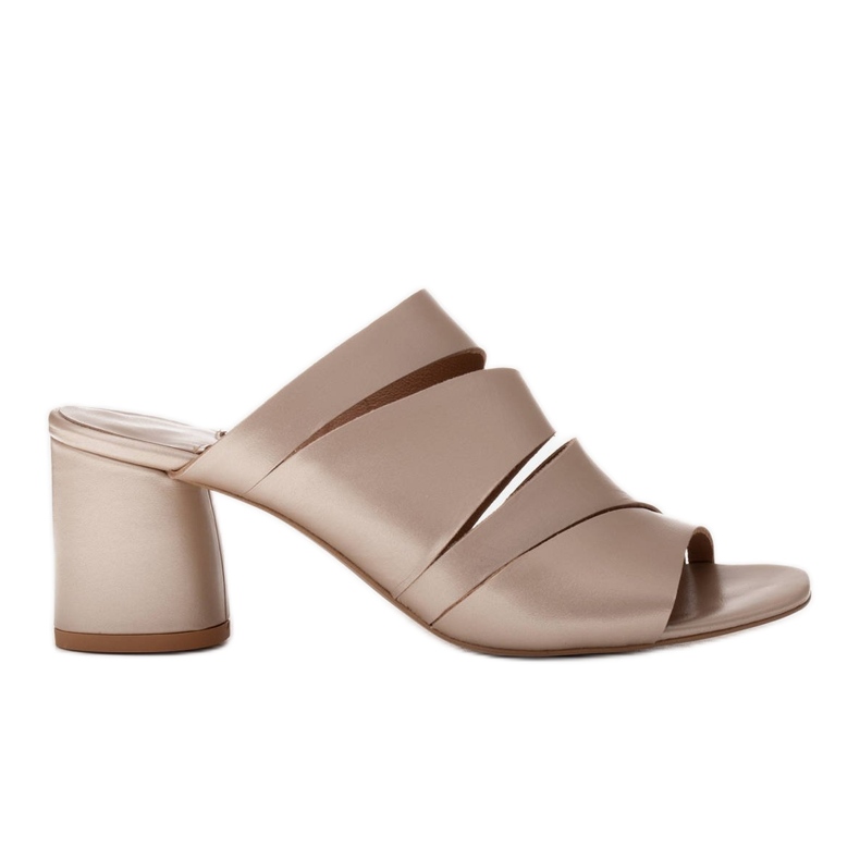 Marco Shoes Dámské kožené pantofle, broušené pruhy zlatý