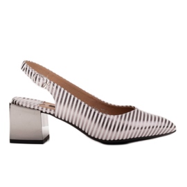 Marco Shoes Elegantní dámské lodičky s metalickými pruhy stříbro