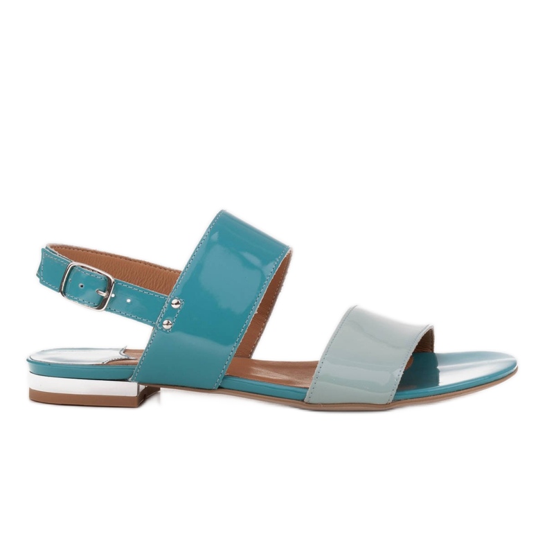 Marco Shoes Ploché sandály s lakem a metalickou patou modrý