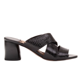 Marco Shoes Dámské kožené pantofle z kůže s broušenými pruhy černý