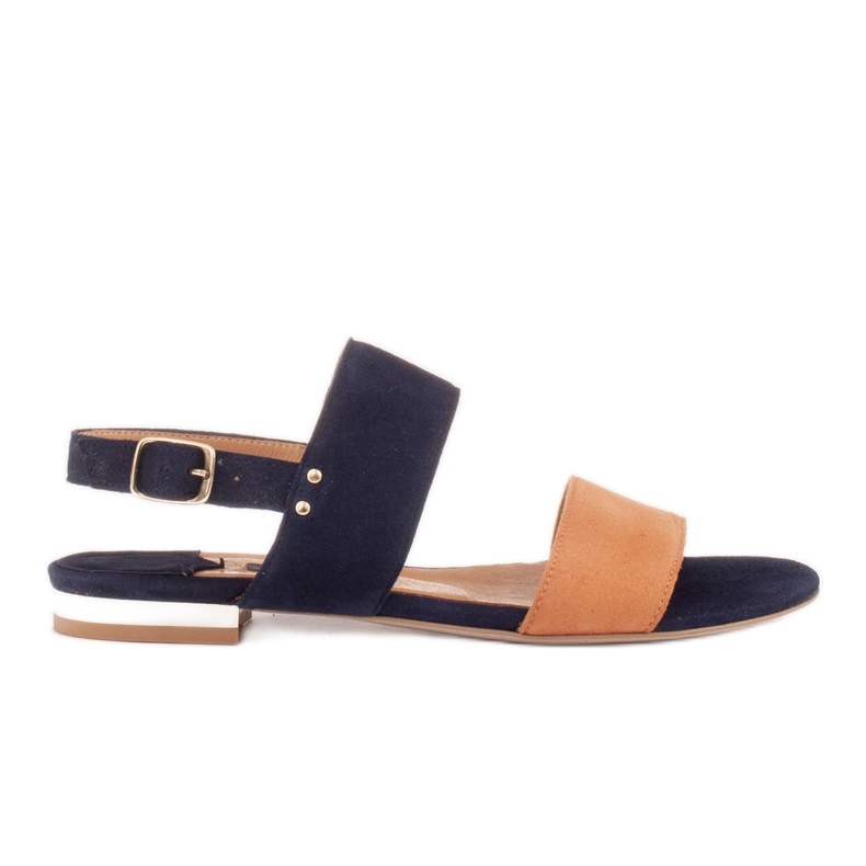 Marco Shoes Ploché sandály z přírodního semiše s metalickou patou béžový námořnická modrá