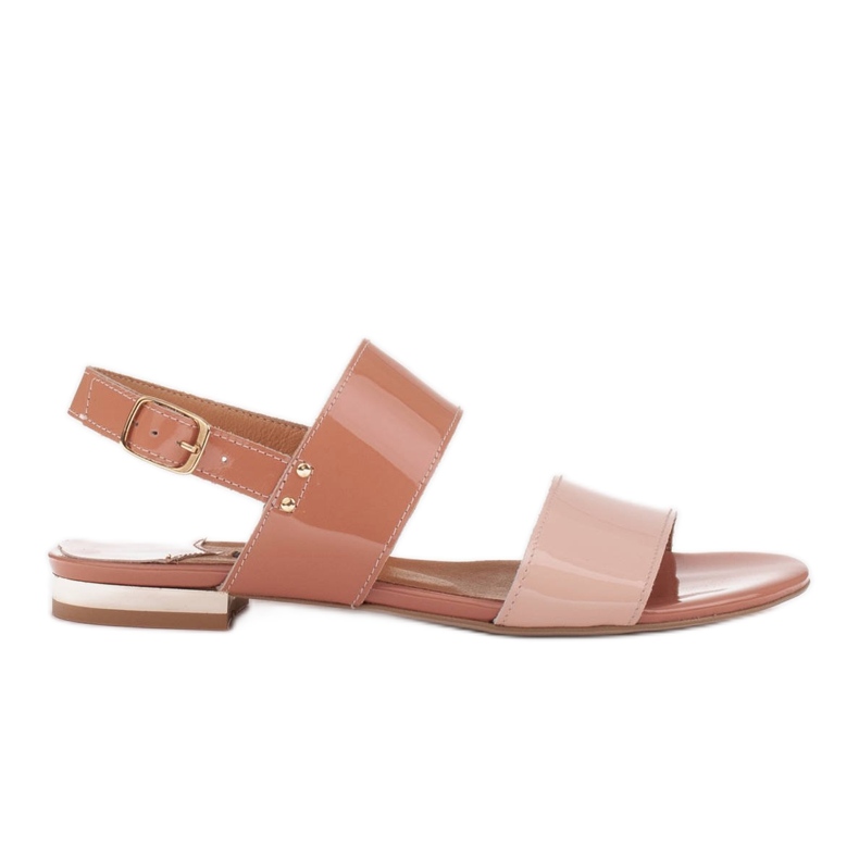 Marco Shoes Ploché sandály s lakem a metalickou patou béžový