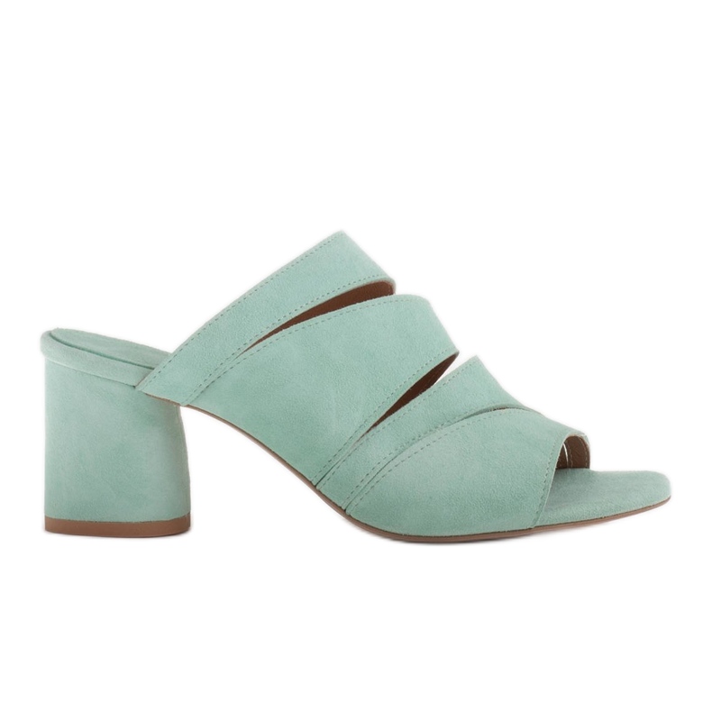 Marco Shoes Dámské kožené pantofle, broušené pruhy zelená