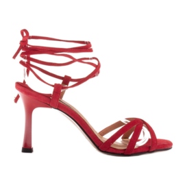Marco Shoes Elegantní sandály na vysokém podpatku se zavázaným páskem červený