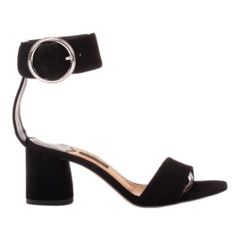 Marco Shoes Dámské kožené sandály s ozdobnou sponou černý
