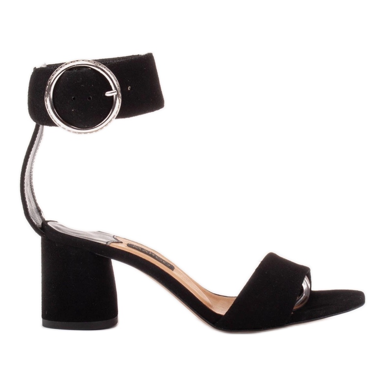 Marco Shoes Dámské kožené sandály s ozdobnou sponou černá