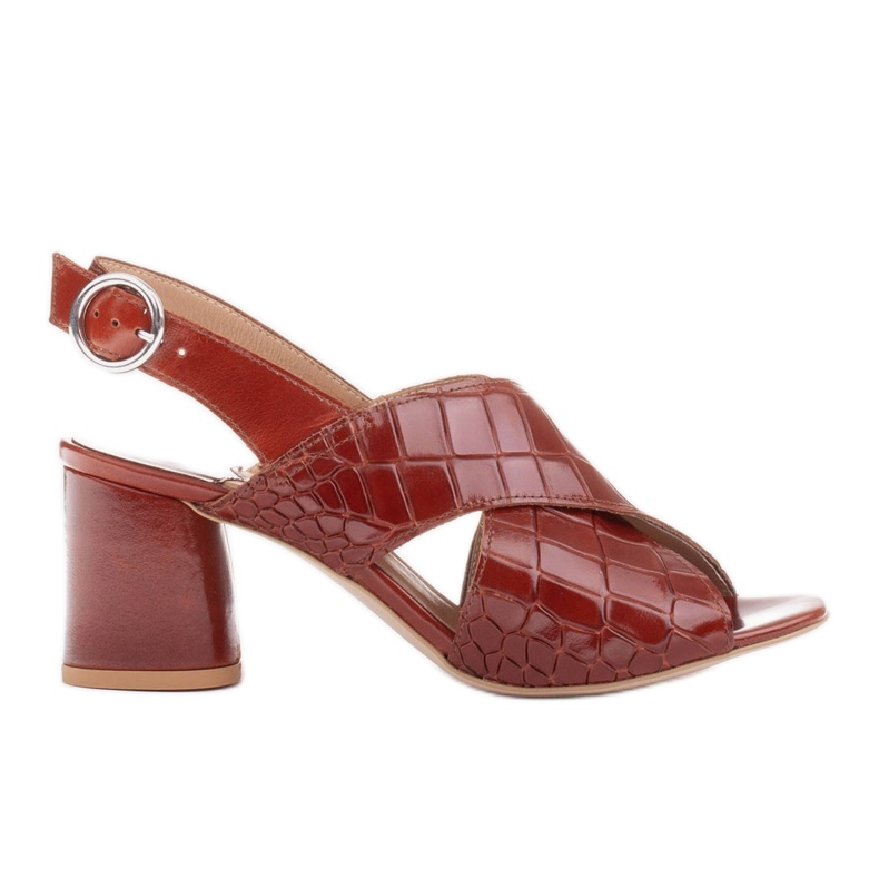 Marco Shoes Dámské kožené sandály z kůže s broušenými pruhy hnědý