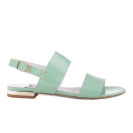 Marco Shoes Ploché sandály s lakem a metalickou patou zelený
