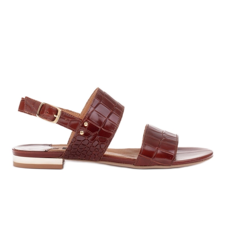 Marco Shoes Ploché sandály z pravé kůže s metalickým podpatkem hnědý