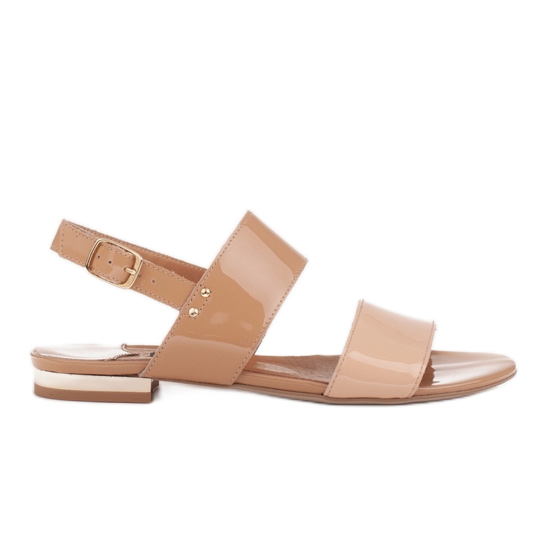 Marco Shoes Ploché sandály s lakem a metalickou patou béžový