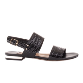 Marco Shoes Ploché sandály z pravé kůže s metalickým podpatkem černý