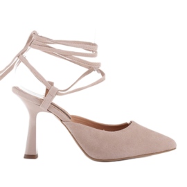 Marco Shoes Vázané lodičky kolem kotníku béžový Marco Shoes Vázané lodičky kolem kotníku béžový