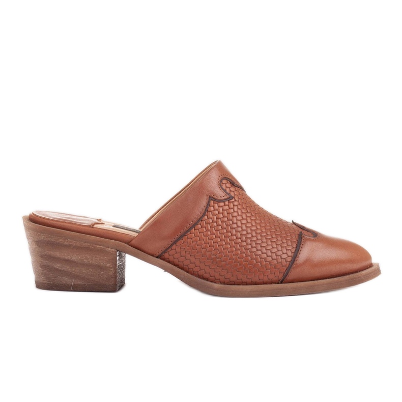 Marco Shoes Dámské kožené pantofle na podpatku s drážkami hnědý