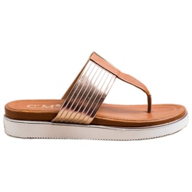 Cm Paris Pohodlné žabky z ekologické kůže hnědý zlatý