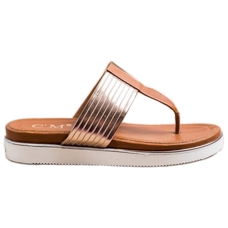 Cm Paris Pohodlné žabky z ekologické kůže hnědý zlatý