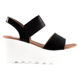 Weide Lehké sandály na bílém klínu černý
