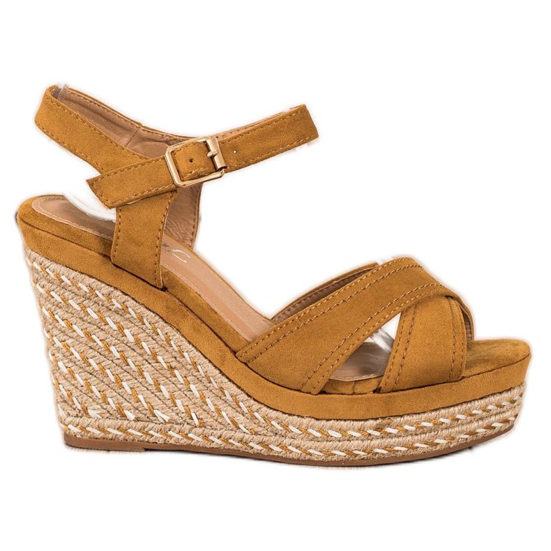 SHELOVET Elegantní sandály na klínku hnědý