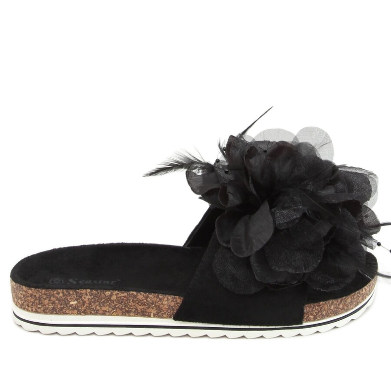 Černé korkové pantofle s květinami CK113P Black černá