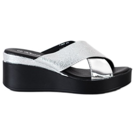 Weide Stříbrné klínové pantofle stříbro