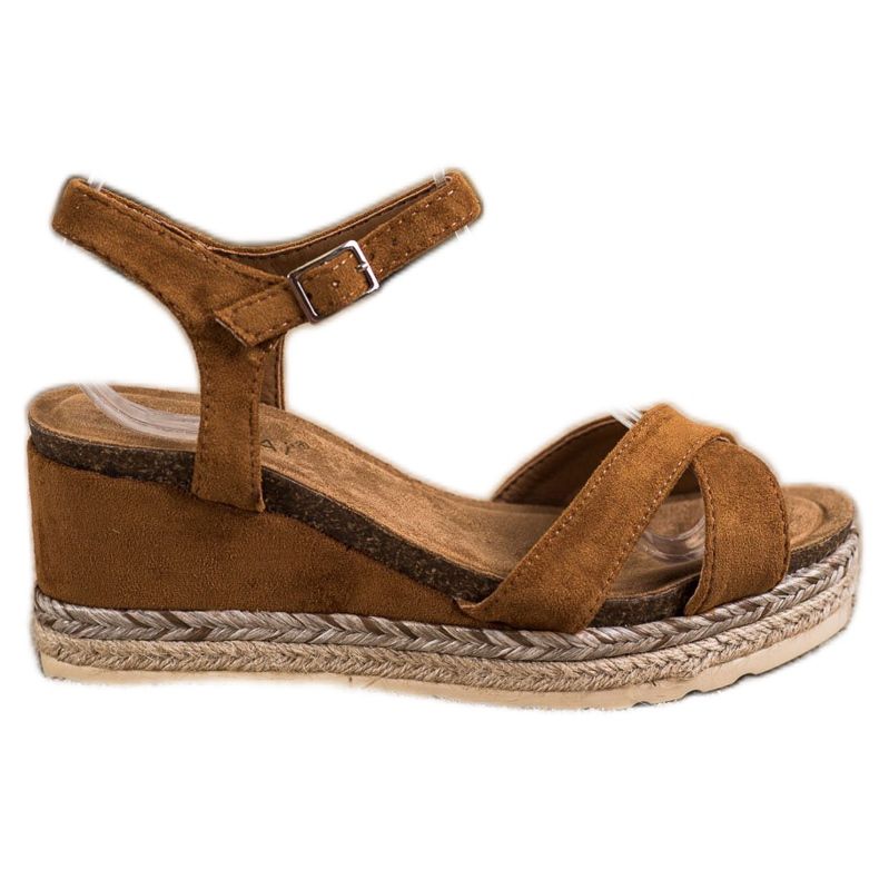 SHELOVET Sandály na klínku se semišem hnědý