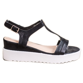Bestelle Třpytivé klínové sandály černý