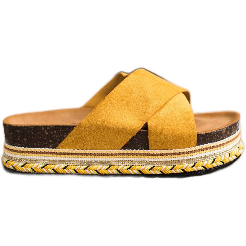 SHELOVET Pantofle z hořčičného semiše žlutá