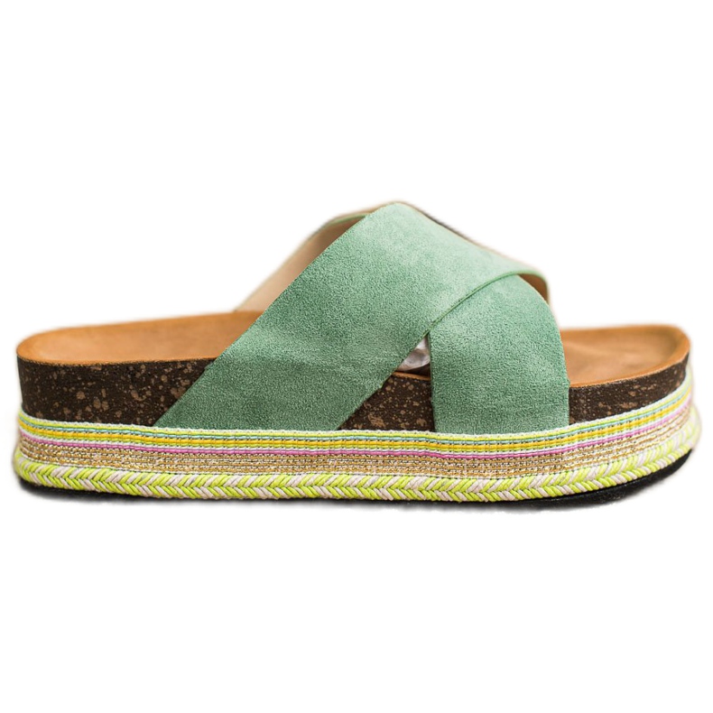 SHELOVET Zelené pantofle se semišem zelená