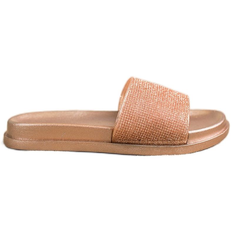 SHELOVET Zlaté lesklé pantofle zlatý