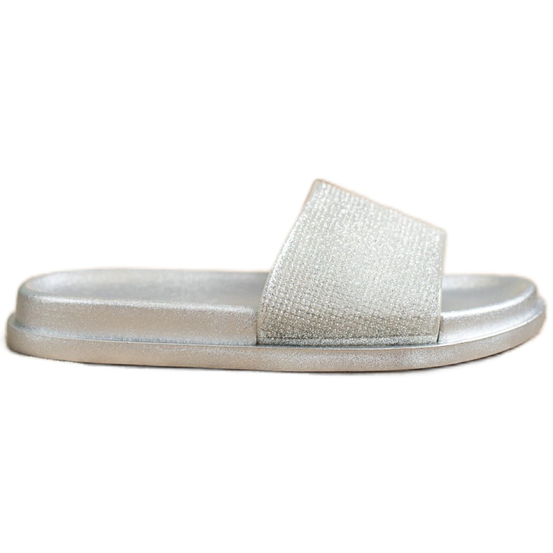 SHELOVET Stříbrné lesklé pantofle stříbrný