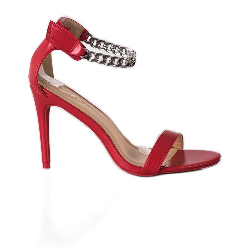SHELOVET Sandály Na Vysokém Podpatku S Řetízkem červené SHELOVET Sandály Na Vysokém Podpatku S Řetízkem červené