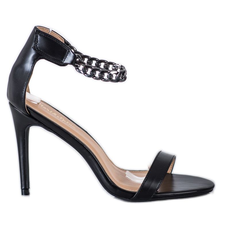 SHELOVET Sandály Na Vysokém Podpatku S Řetízkem černá