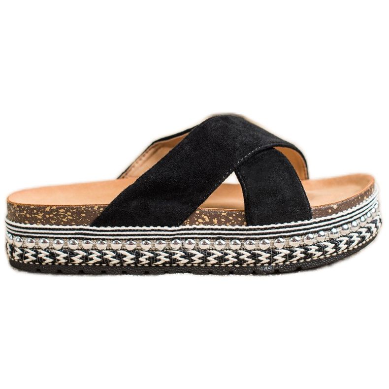 Queen Vivi Černé pantofle na dekorativní platformě černá